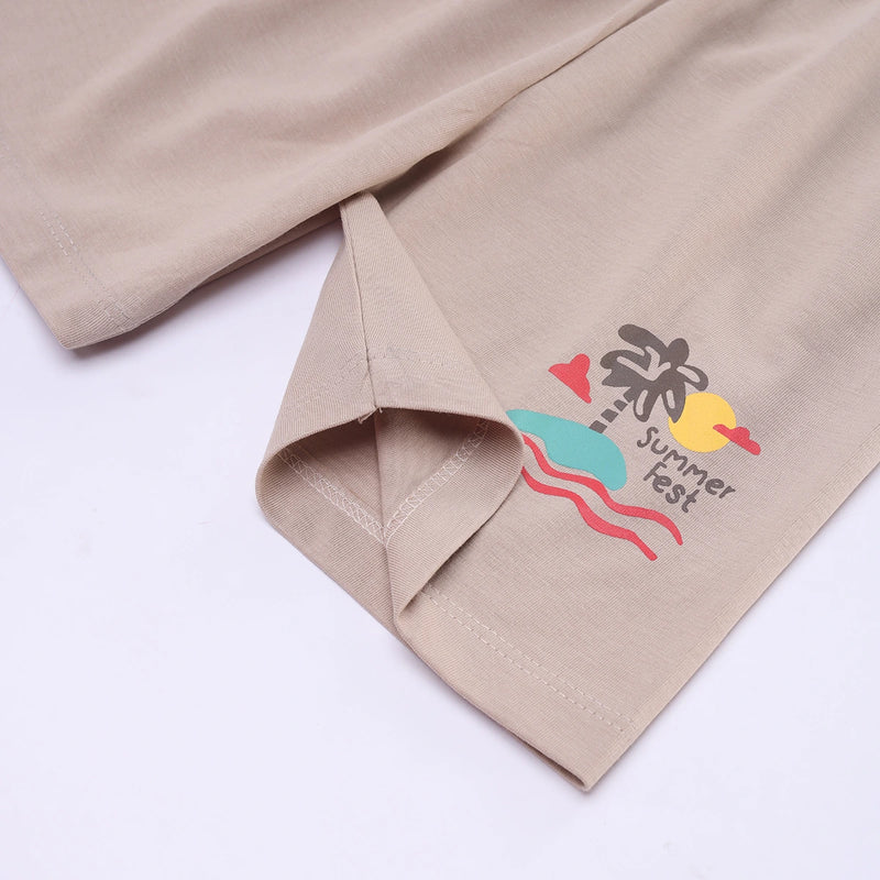 Boys Khaki Tropical Palm Print T-Shirt With Shorts Sets 2 pc. Sets