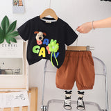 Boys Black Flower Applique Short Sleeves T-Shirt With Shorts Set