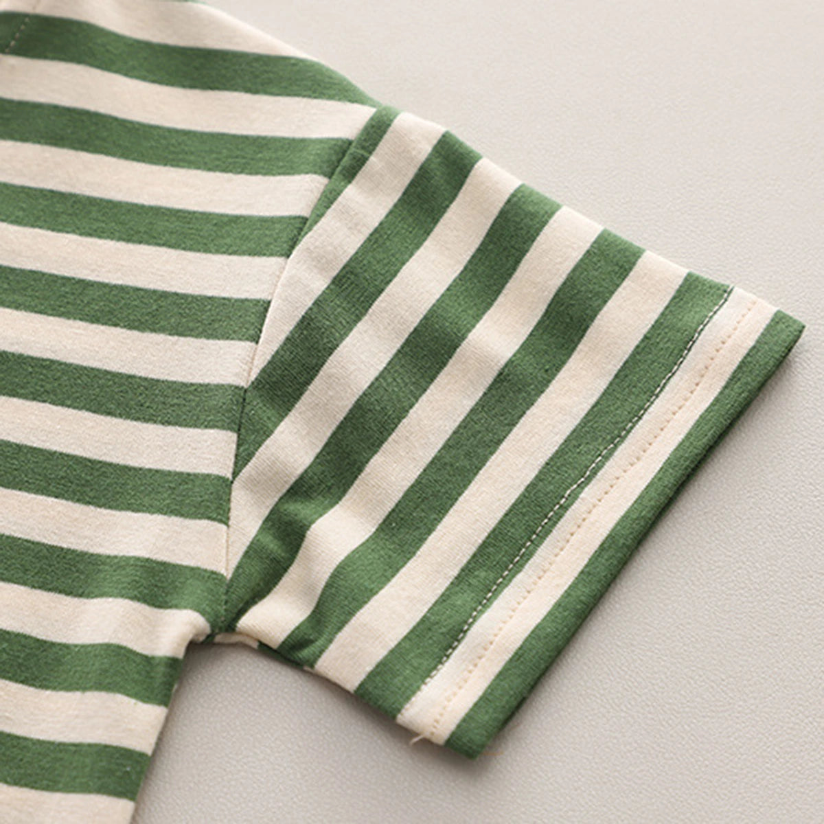Boys Green Dog Motif Striped Short Sleeve T-Shirt With Dungaree Sets 2 pc. Sets
