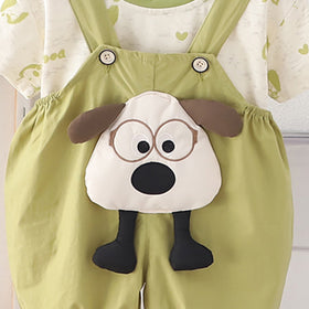 Boys Printed Short Sleeves T-Shirt With Green Dog Applique Dungaree Set 2 pc. Sets