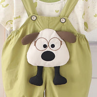 Boys Printed Short Sleeves T-Shirt With Green Dog Applique Dungaree Set 2 pc. Sets
