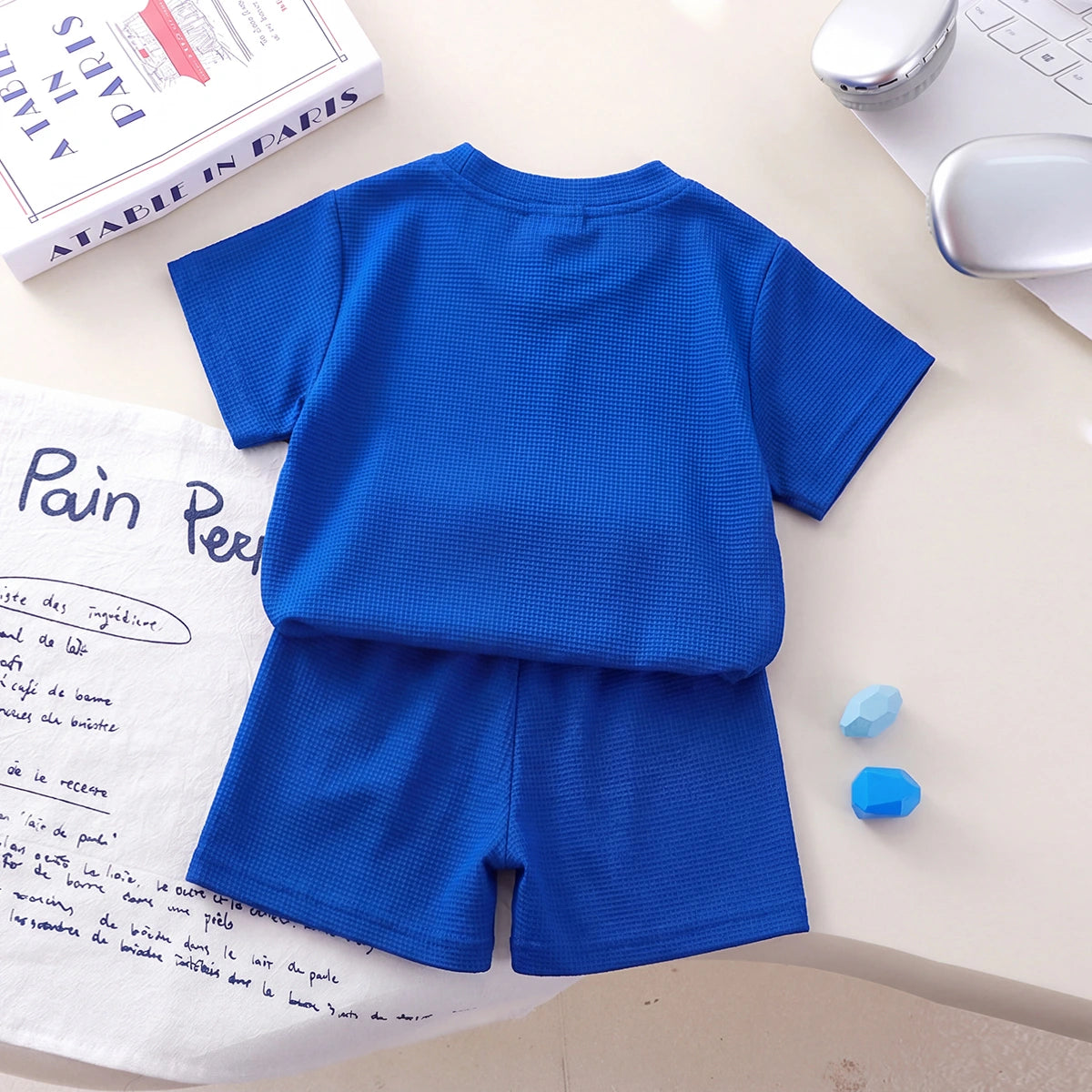 Boys Royal Blue Waffle Knit Short Sleeve T-Shirt With Shorts Sets 2 pc. Sets