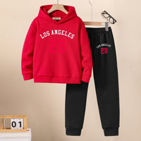 Boys Red Printed Hooded Sweatshirt with Joggers Set Sets Red 5-6 Y