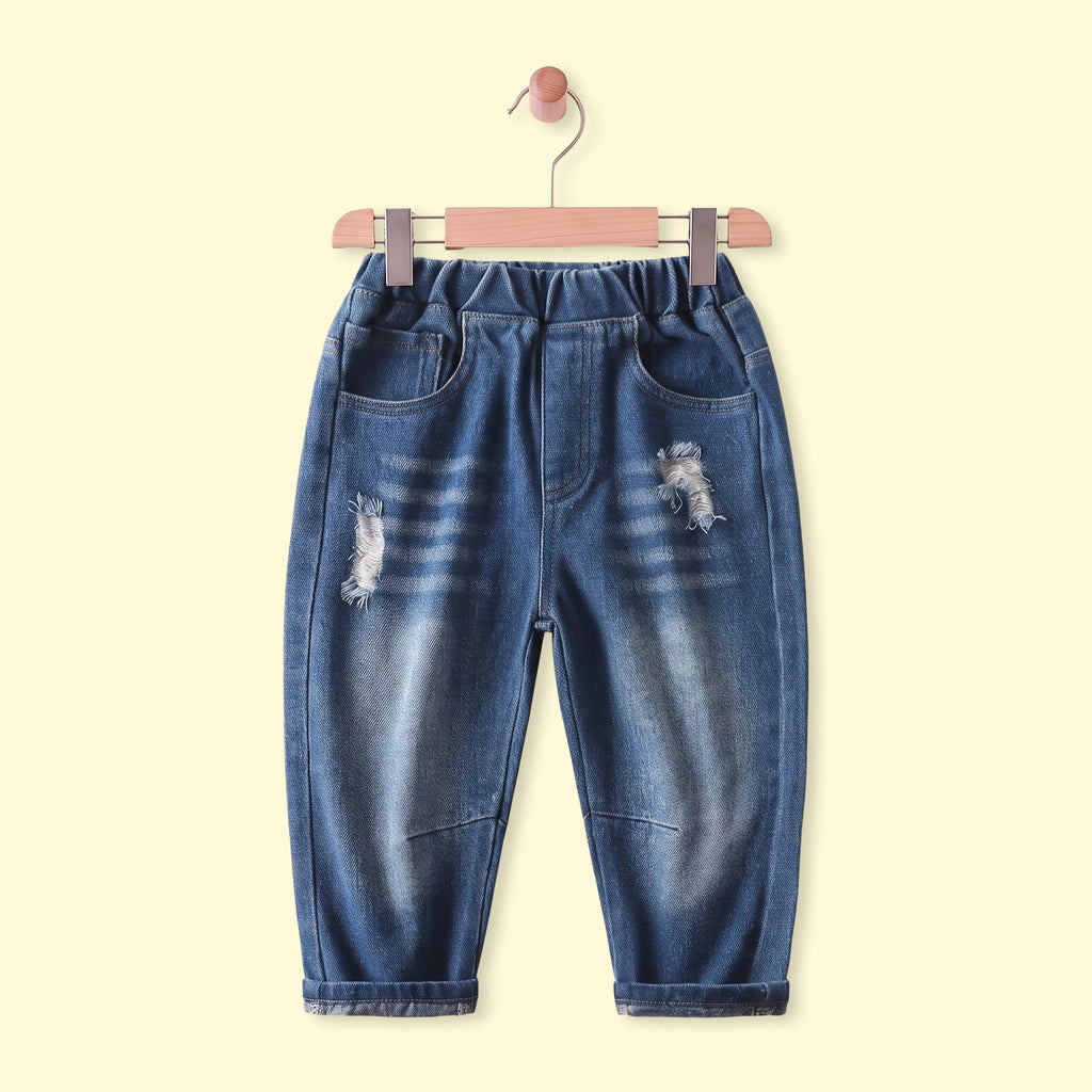 Boys Blue Distressed Elasticated Waist Denim Pants Pants Blue 1-2 Y