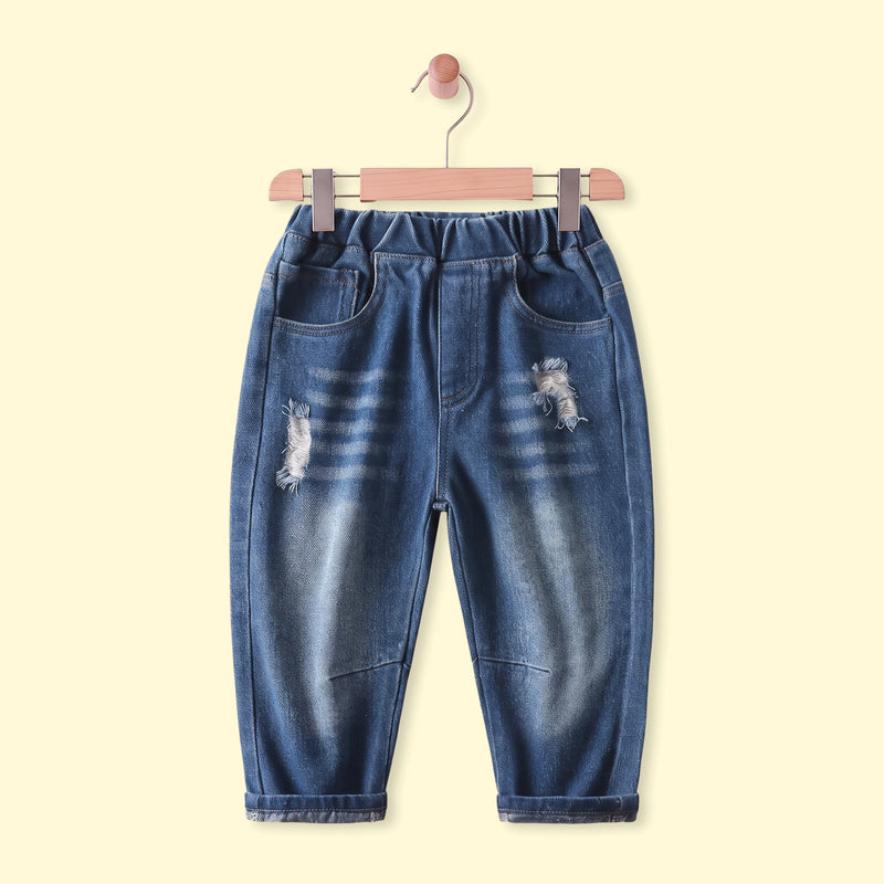 Boys Blue Distressed Elasticated Waist Denim Pants Pants Blue 1-2 Y