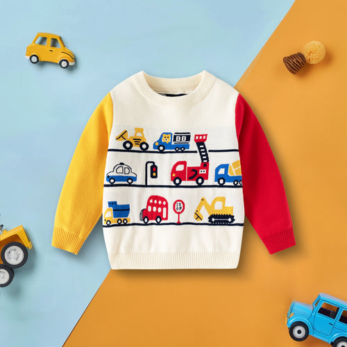 Boys Multicolor Regular Sweater With Self-Design Crane Cartoon Patterns Sweaters & Cardigans Multicolor 2-3 Y