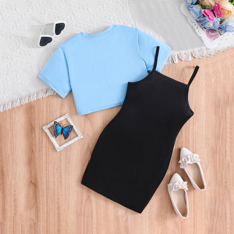 Girls Black Butterfly Printed Bodycon Dress With Short Sleeves Top Casual Dresses