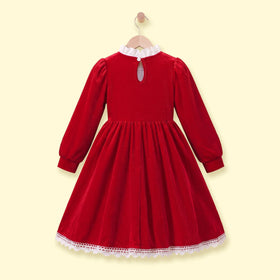 Girls Red Bow Applique Long Sleeve Fit & Flare Dress Casual Dresses