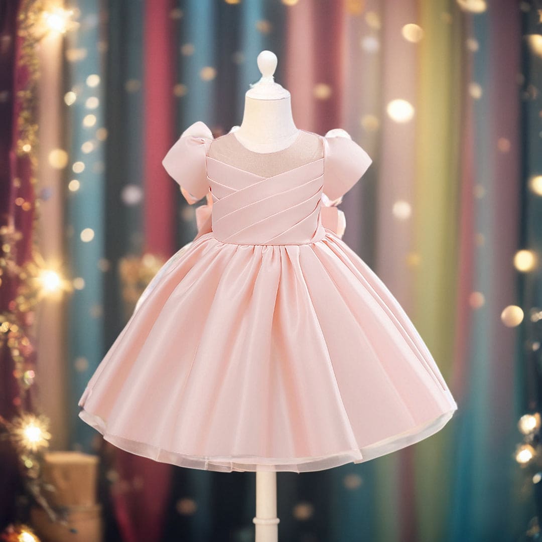 Girls Short Sleeve Balloon Shape Party Dress Party Dresses Light Pink 1-2 Y 