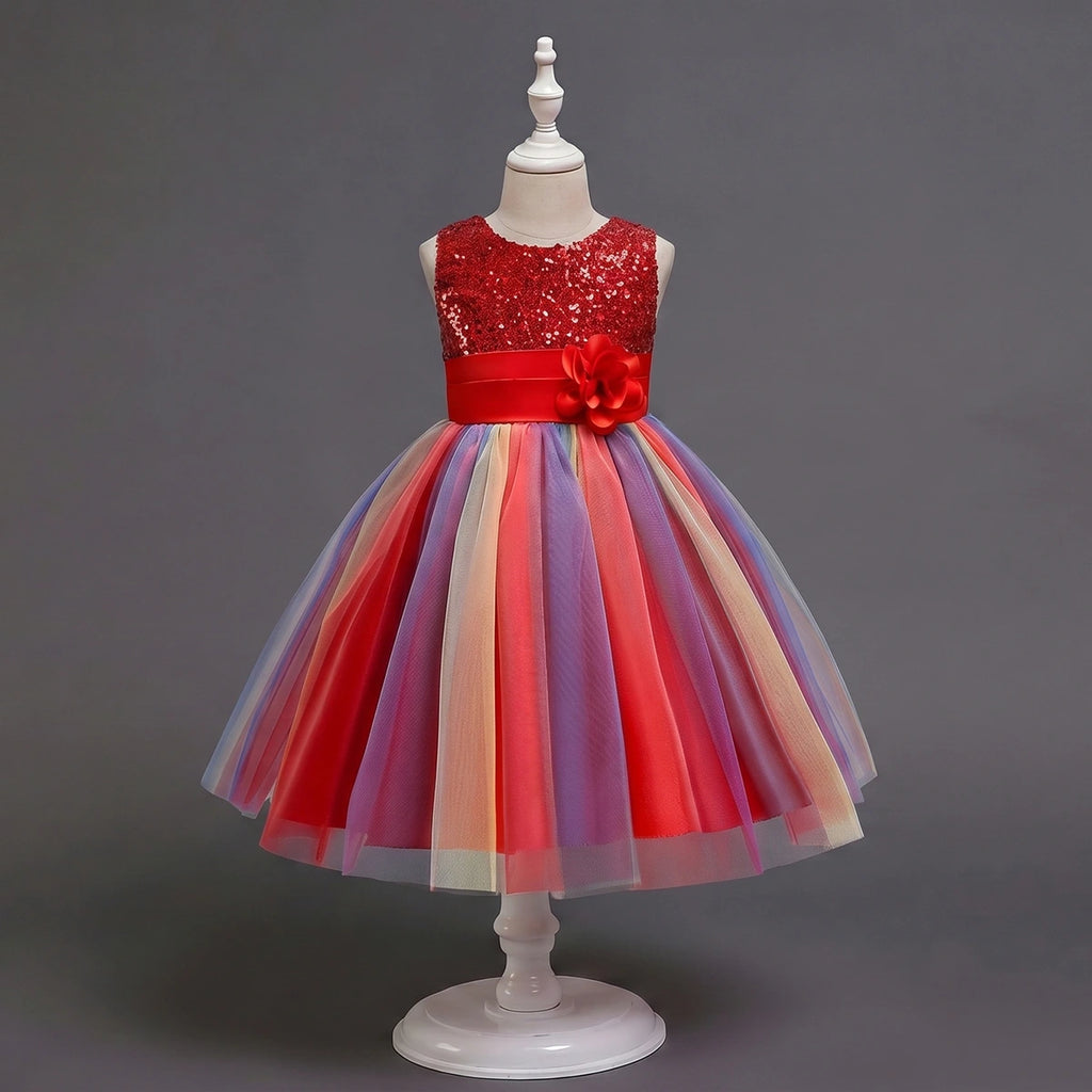 Girls Red Sequin Embellished Fit & Flare Party Wear Dress Party Dresses Red 2-3 Y