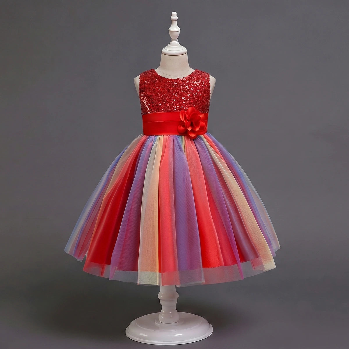Girls Red Sequin Embellished Fit & Flare Party Wear Dress Party Dresses Red 2-3 Y