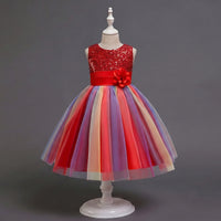 Girls Red Sequin Embellished Fit & Flare Party Wear Dress Party Dresses Red 2-3 Y