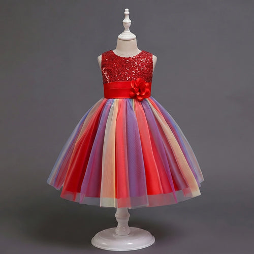 Girls Red Sequin Embellished Fit & Flare Party Wear Dress Party Dresses Red 2-3 Y