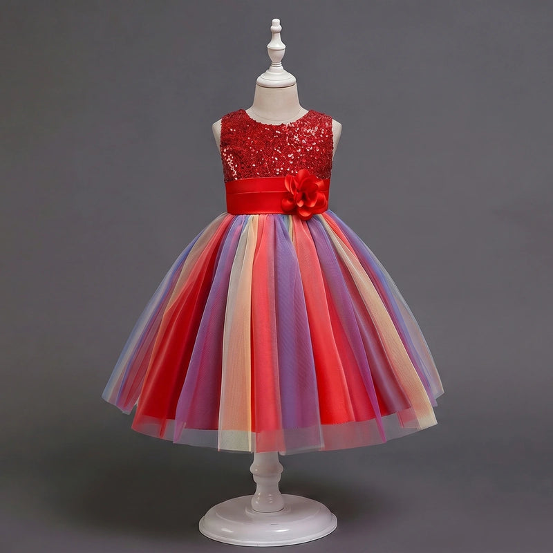 Girls Red Sequin Embellished Fit & Flare Party Wear Dress Party Dresses Red 2-3 Y