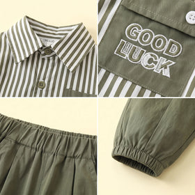 Boys Green Striped Long Sleeve Shirt With Pants Sets 2 pc. Sets