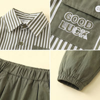 Boys Green Striped Long Sleeve Shirt With Pants Sets 2 pc. Sets