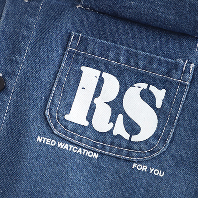 Boys Blue Denim Short Sleeves Shirt With T-Shirt And Cargo Pants Set 3 pc. Sets