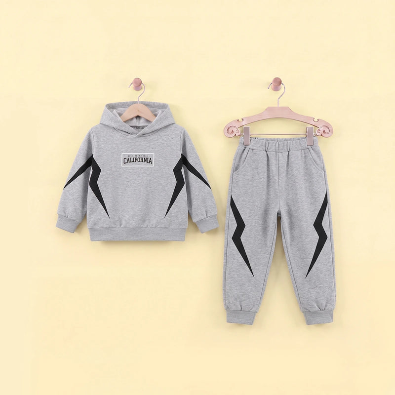 Boys Grey Typographic Printed Hooded Sweatshirt With Jogger Sets Sets Grey 5-6 Y