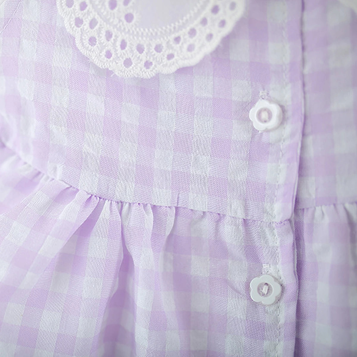 Girls Purple Checked Eyelet Peter Pan Collar Dress With Hat Casual Dresses