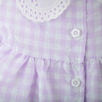 Girls Purple Checked Eyelet Peter Pan Collar Dress With Hat Casual Dresses