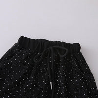 Girls White Frayed-Denim Star Applique T-Shirt With Micro-Dot Embellished Pant Sets Sets