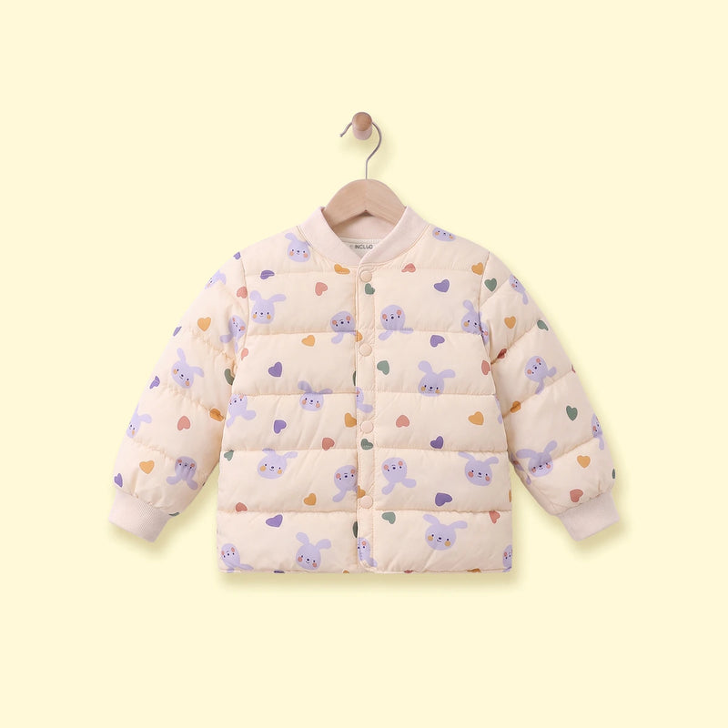 Girls Cream Heart Print Long Sleeve Quilted Jacket Coats & Jackets Cream 1-2 Y