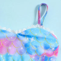 Girls Light Blue Abstract Printed Sleeveless Top With Briefs Swimwear Sets Sets