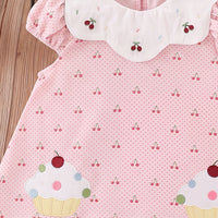Girls Light Pink Cherry Print Peter Pan Collar A-line Dress Casual Dresses