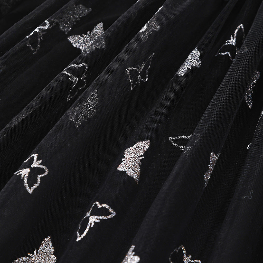 Girls Black Butterfly Printed flutter Short Sleeves Dress Casual Dresses