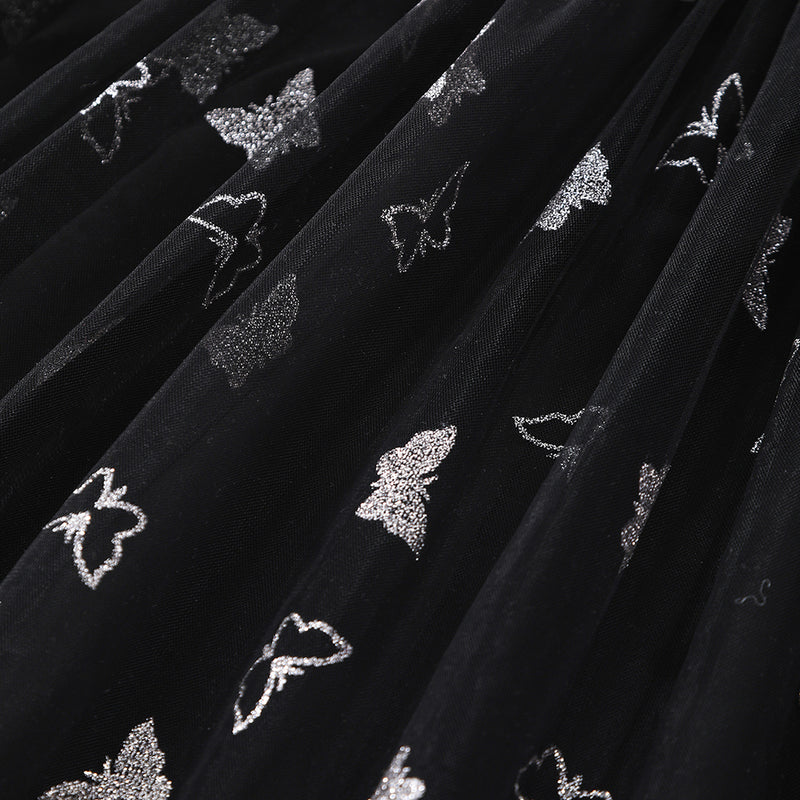 Girls Black Butterfly Printed flutter Short Sleeves Dress Casual Dresses