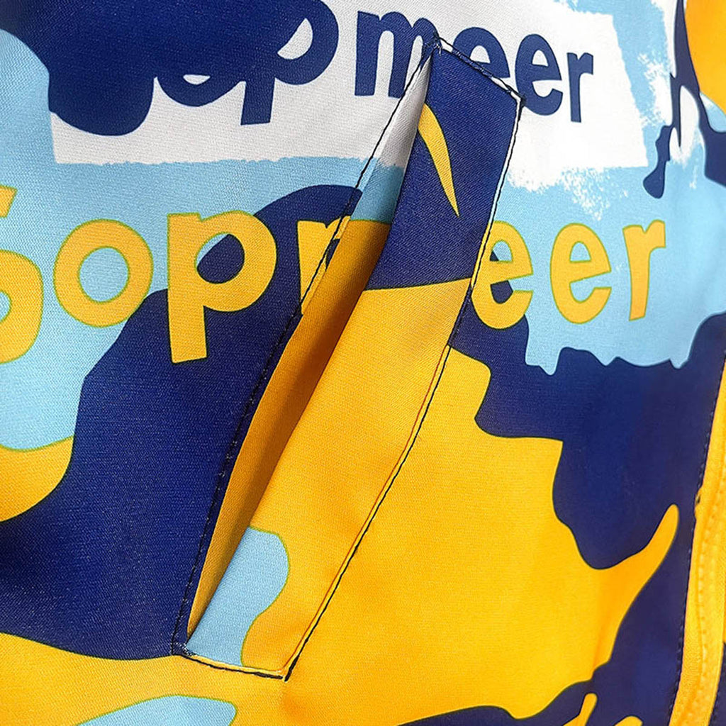 Boys Yellow Abstract Printed Hooded Zipper Jacket Coats & Jackets