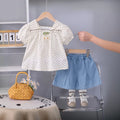Girls White Polka Dot Print Top With Pleated Denim Shorts Set Sets White 1-2 Y