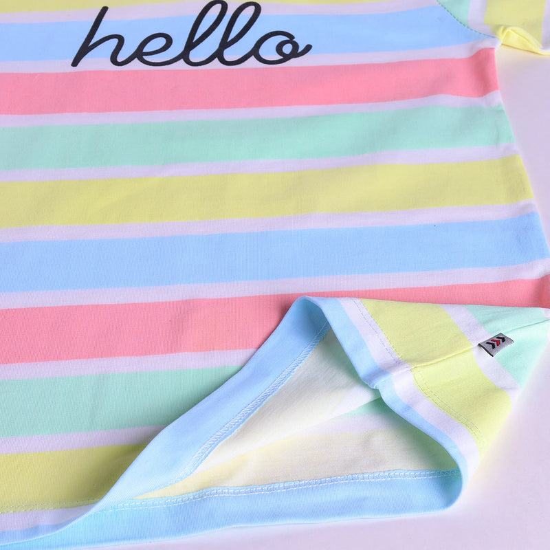 Boys Multicolor Striped Hello Printed T-Shirt With Shorts Sets Sets