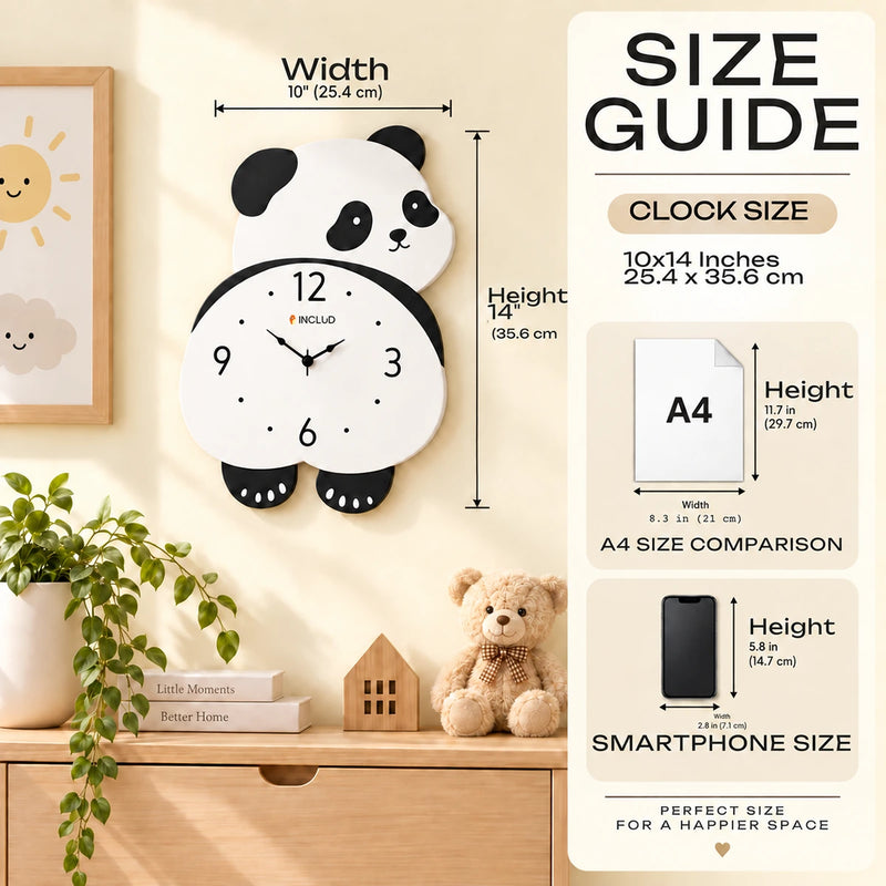 Panda Pendulum Wall Clock for Kids Room - Black & White Trending Accessories