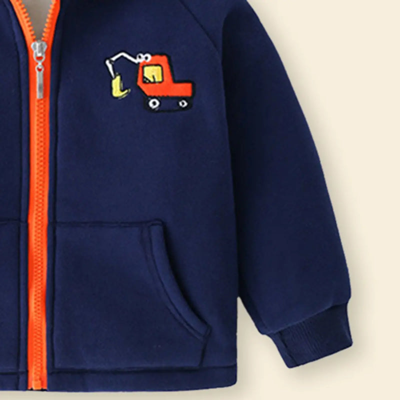 Boys Navy Blue Crane Cartoon Embroidered Zip-up Hoodie Sweatshirts & Hoodies