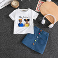 Girls White Printed T-shirt with Denim Pencil Skirt Set Sets White 3-4 Y