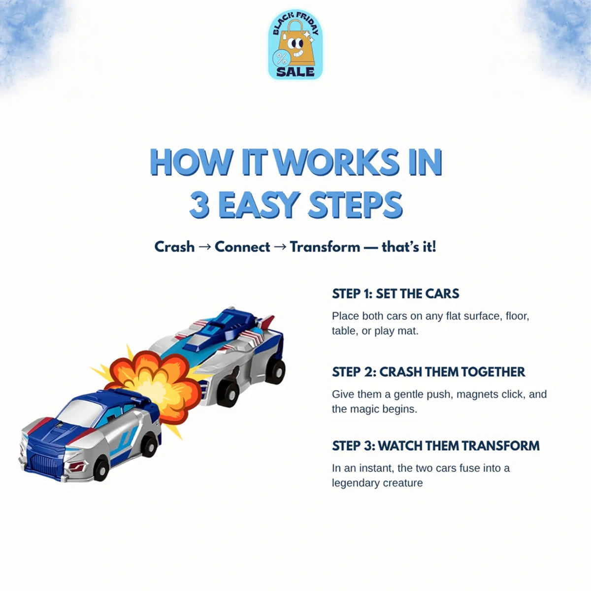Kids Blue 2-in-1 Transforming Dragon & Car Vehicle Toy Trending Accessories