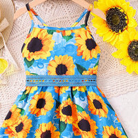 Girls Blue Floral Print Sleeveless Fit & Flare Dress Casual Dresses