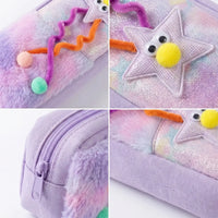 Cute Star Plush Pencil Case for Girls -Soft Fur Zipper Pencil Pouch for School Trending Accessories