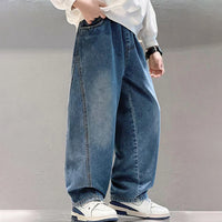 Boys Blue Typographic Baggy Fit Denim Jeans Pants