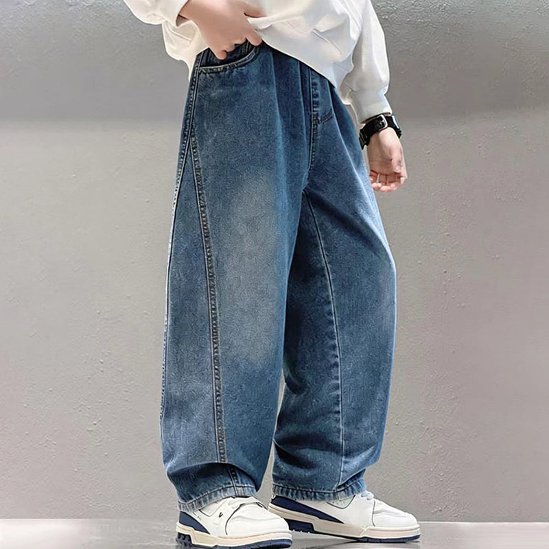 Boys Blue Typographic Baggy Fit Denim Jeans Pants
