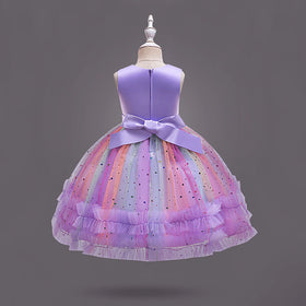 Girls Purple Heart Applique Fit & Flare Party Wear Dress Party Dresses