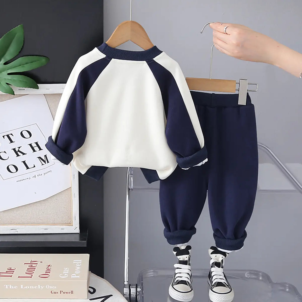 Boys Navy Blue Bunny Applique Sweatshirt With Jogger Sets Sets