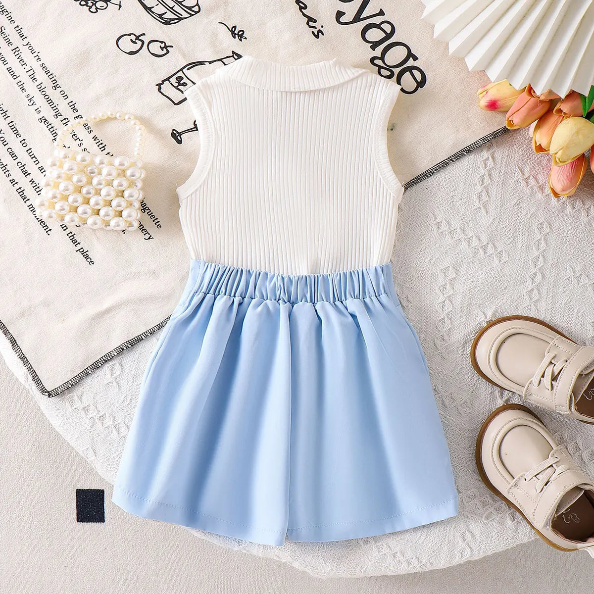 Girls Sleeveless Polo Top With Light Blue Shorts Sets 2 pc. Sets