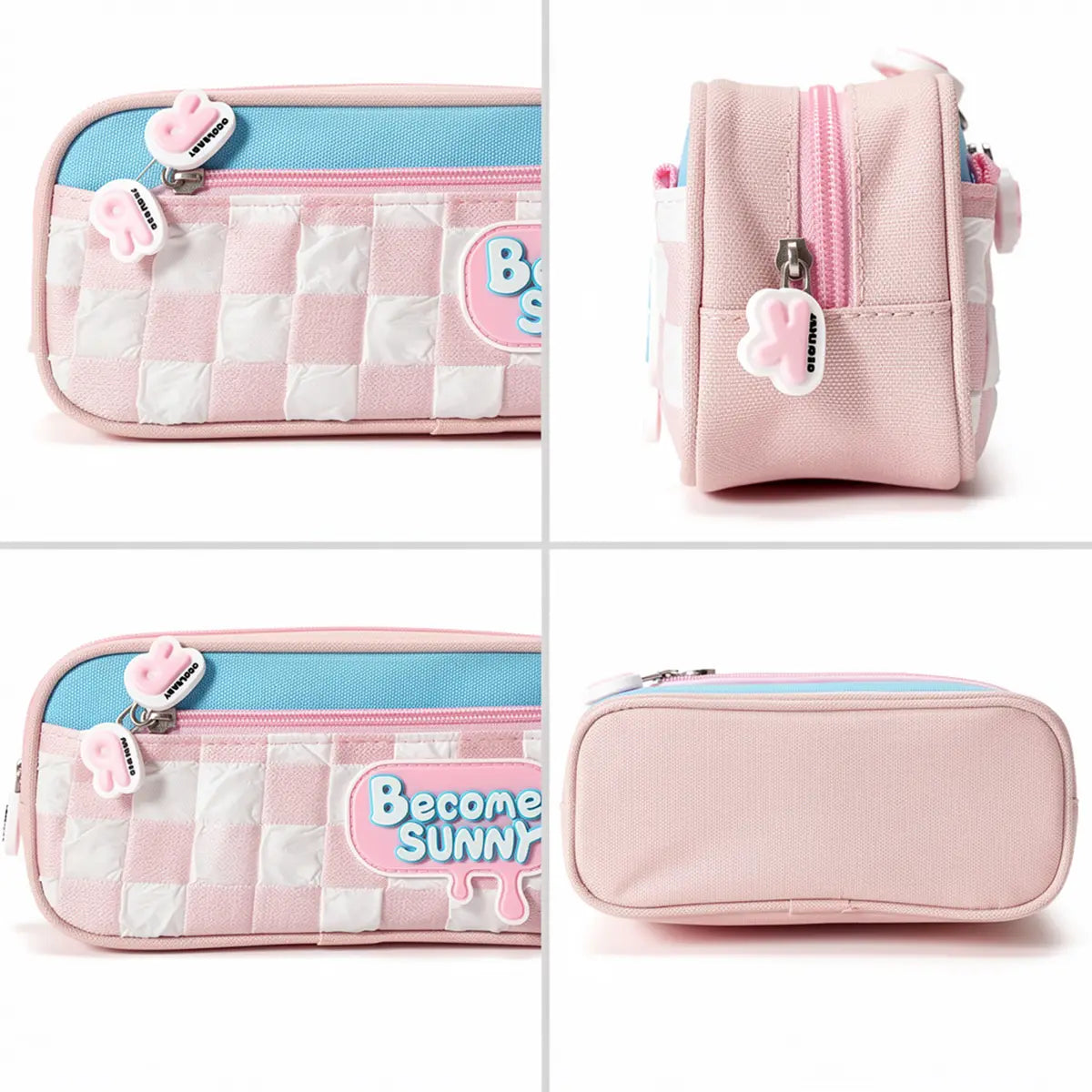 Aesthetic Become Sunny Pencil Pouch -Cute Checked School Stationery Organizer Trending Accessories