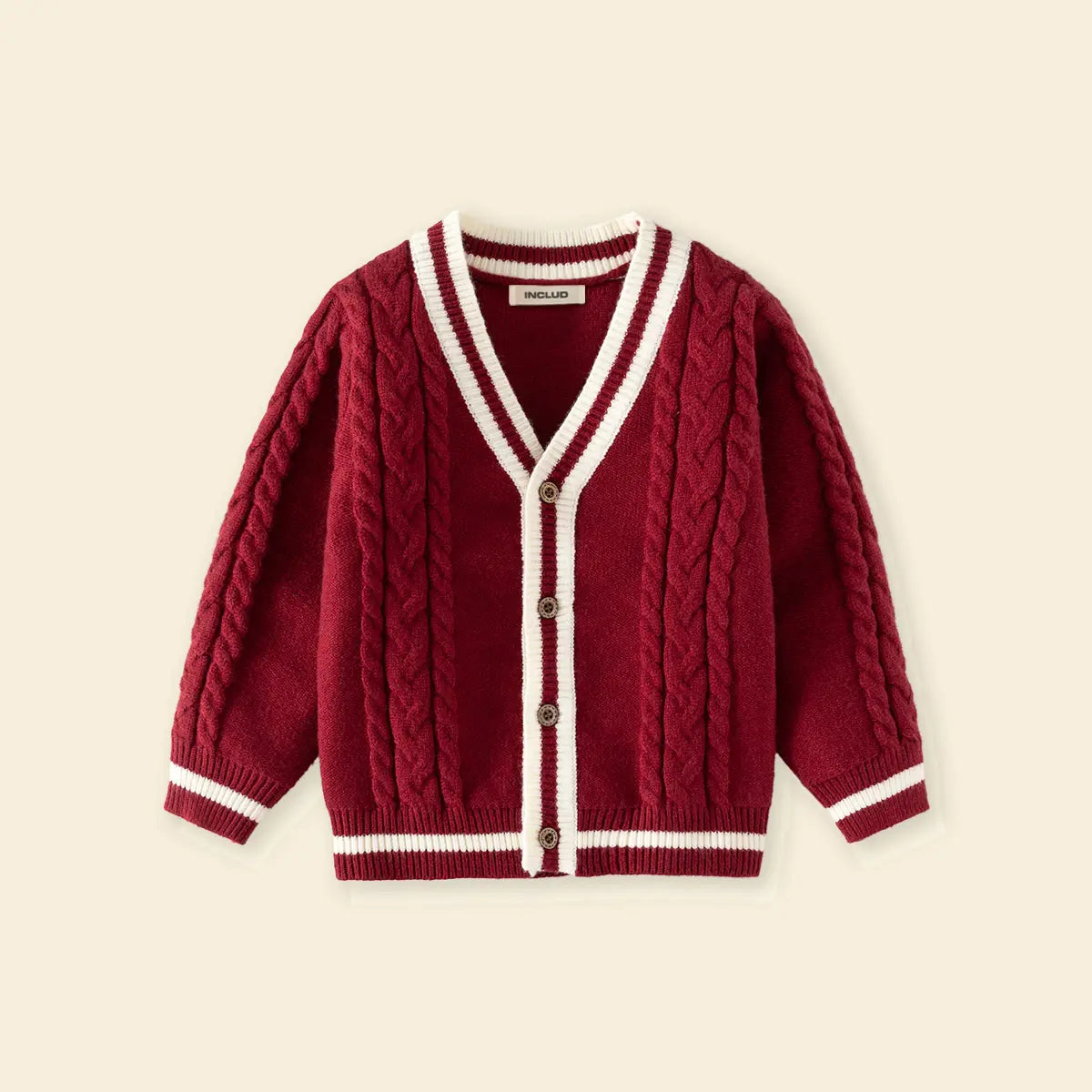 Girls Red Self-Design Knitted Cardigan Sweaters & Cardigans