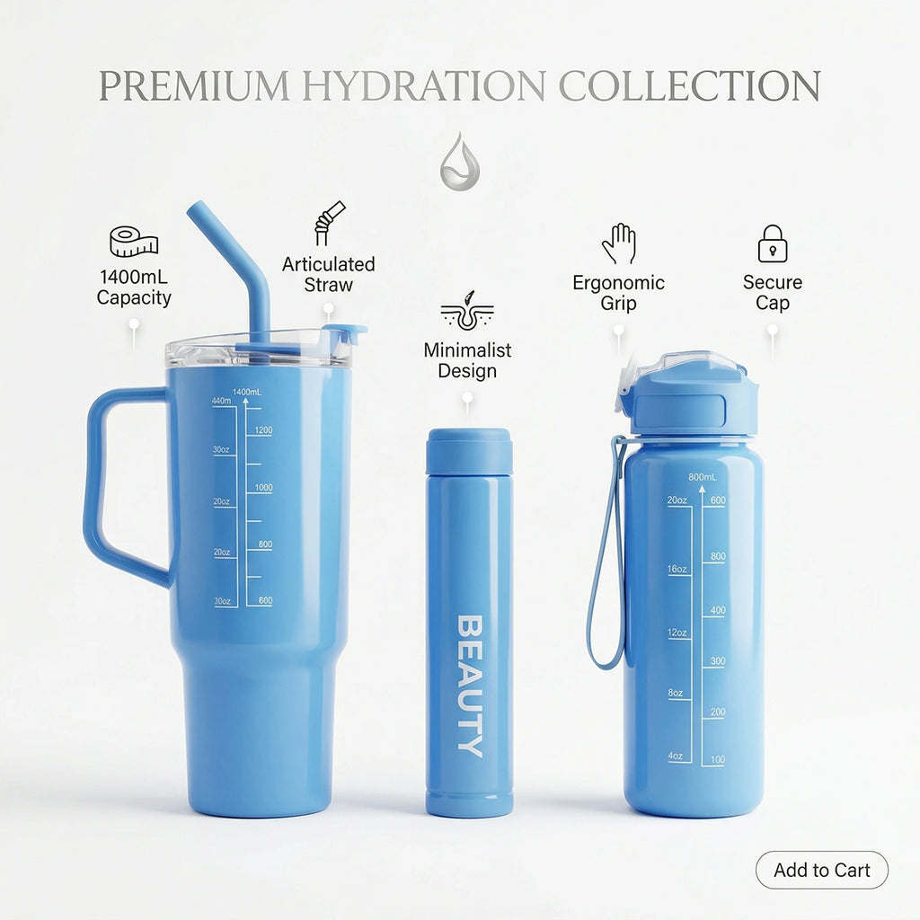 Blue 3-in-1 Hydration Bottle Set - Tumbler, Sports & Slim Trending Accessories