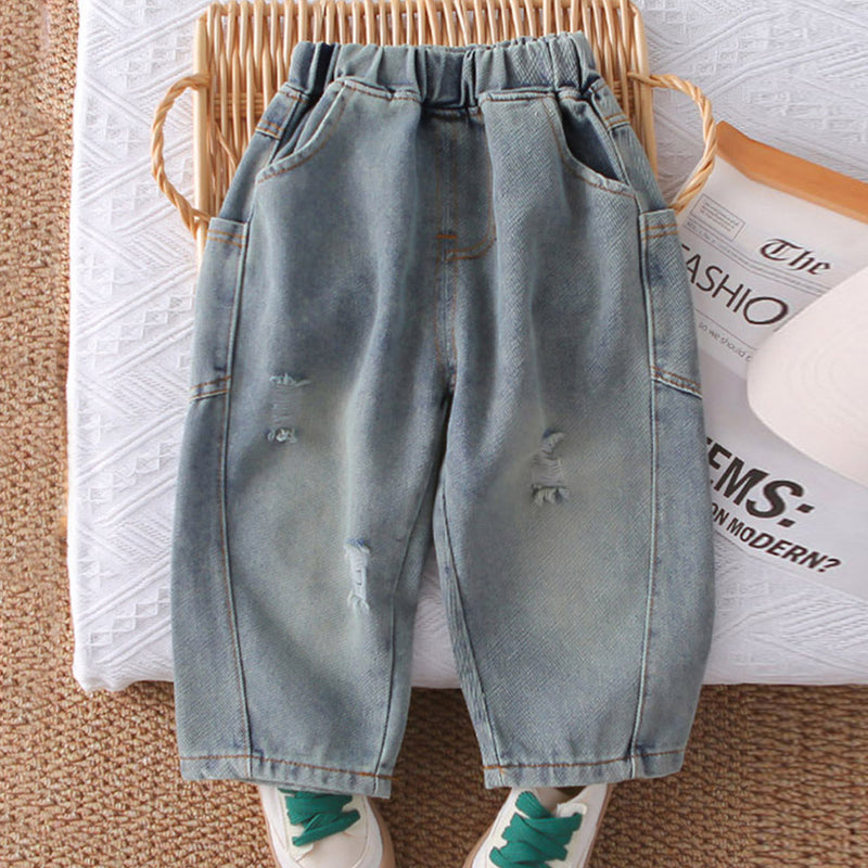 Boys Grey Typographic Hooded Sweatshirt With T-Shirt And Denim Trousers Sets 3 pc. Sets
