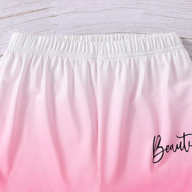 Girls White-Pink Ombre Effect T-shirt with Shorts Set Sets