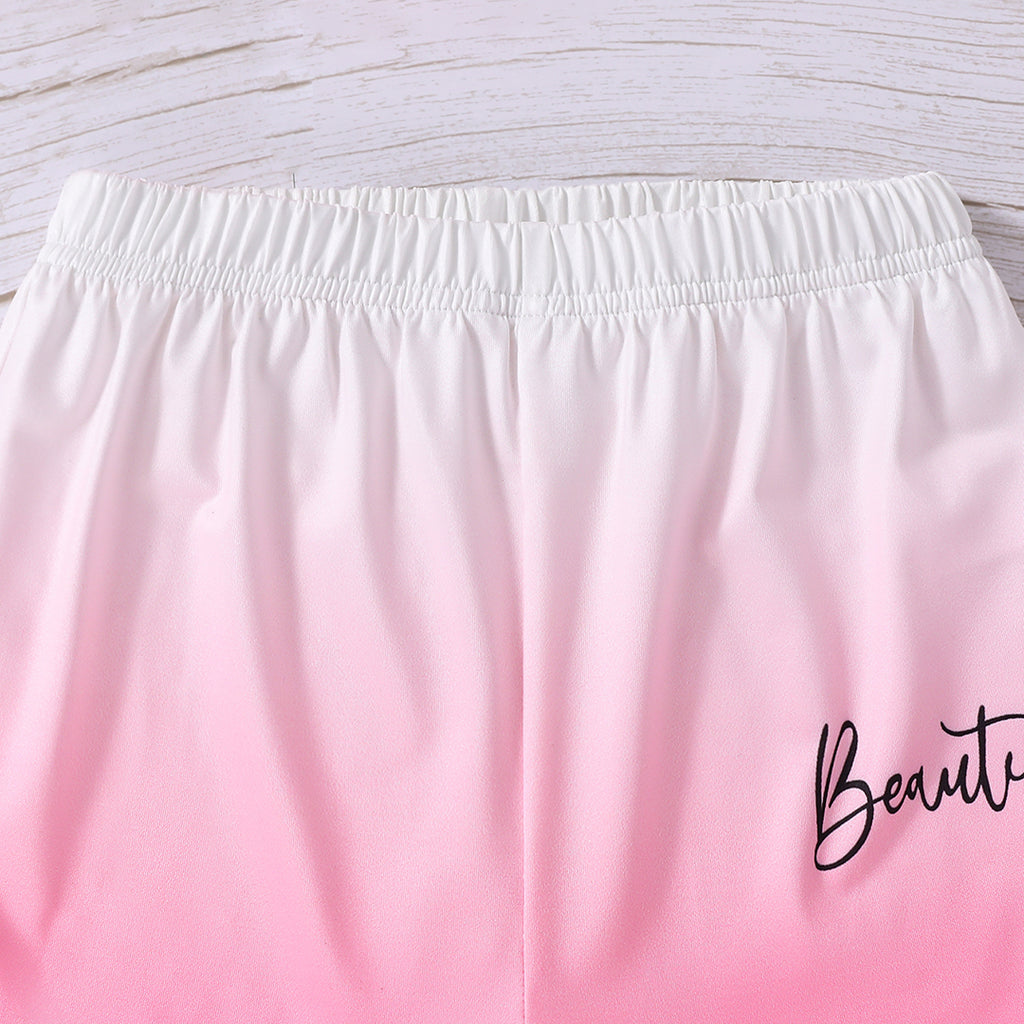 Girls White-Pink Ombre Effect T-shirt with Shorts Set Sets